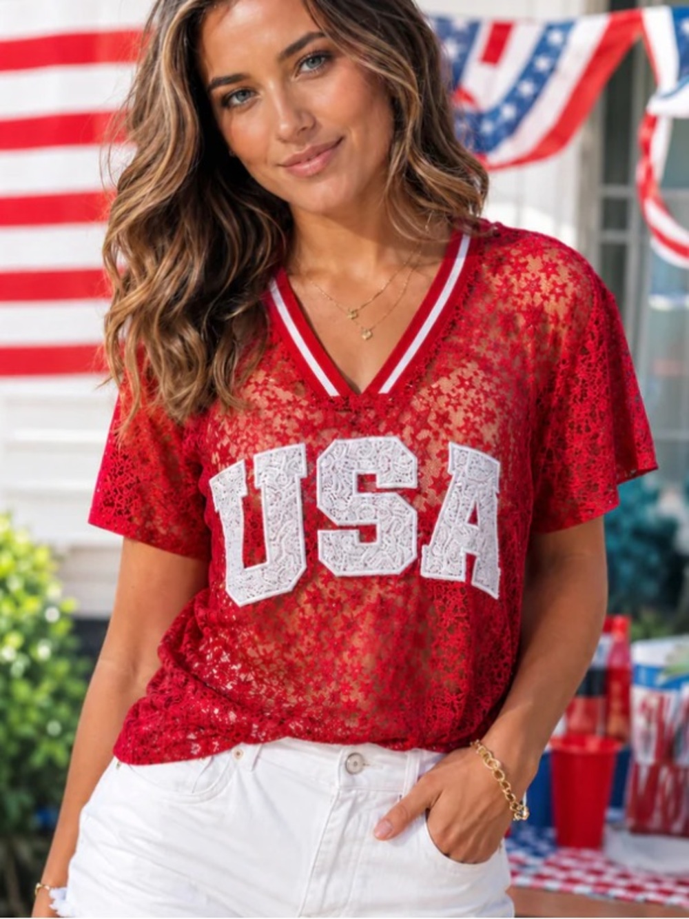 USA Lace Sequin Top
